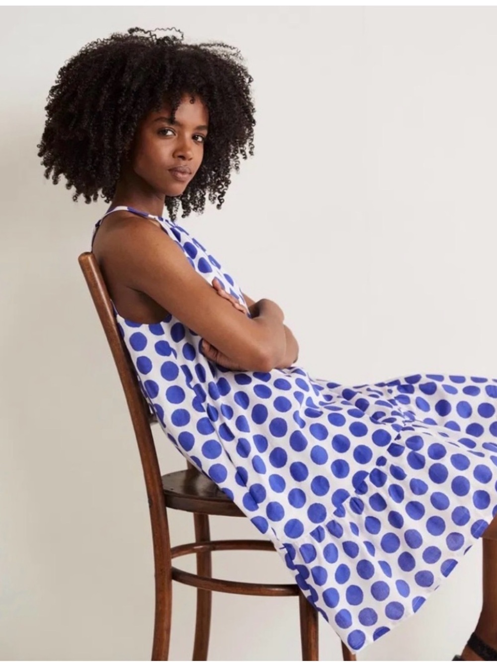 Boden White Halter Mini Dress with Blue Polka Dots - Picture 16 of 16